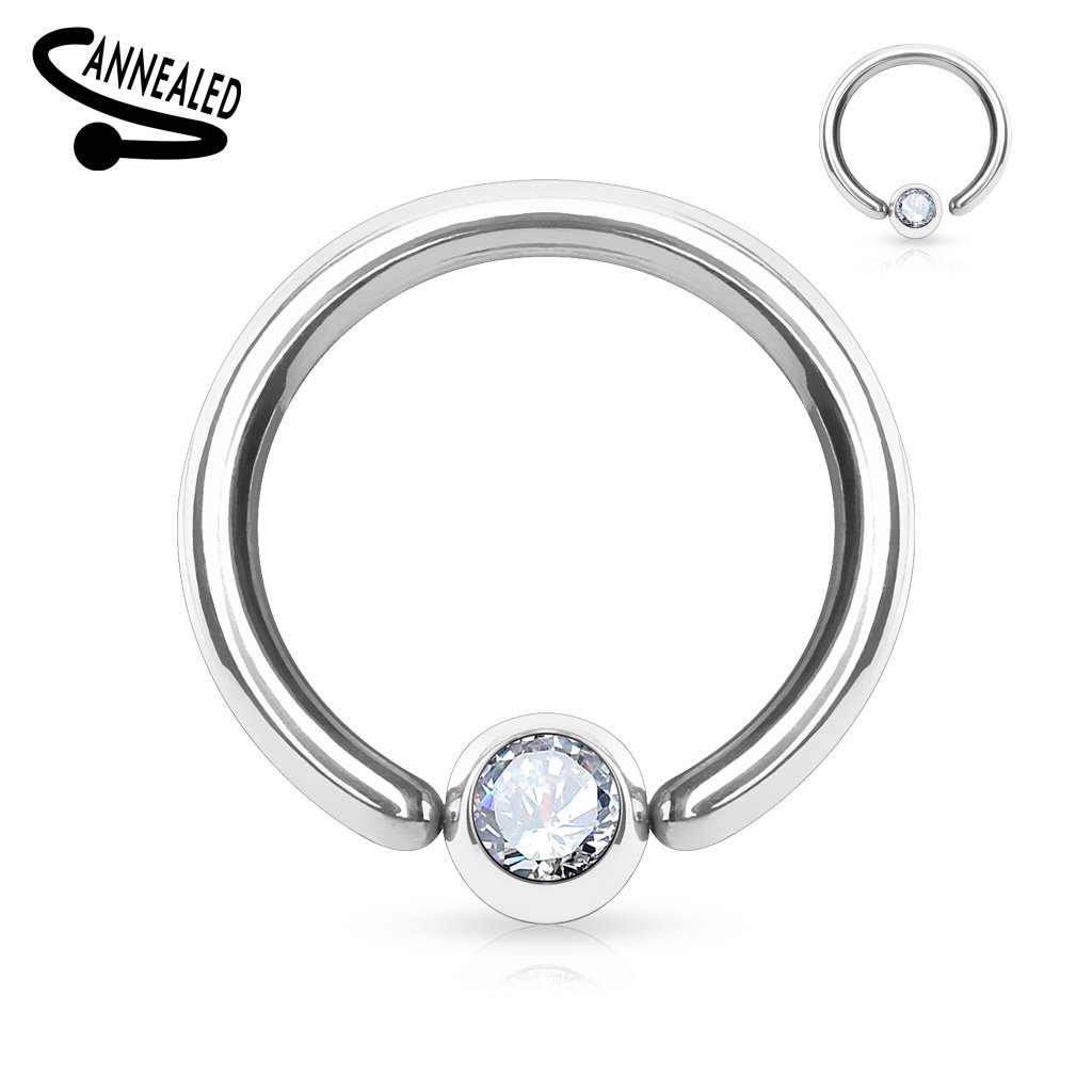 Cut Ring with 3mm Fixed Clear CZ Gem Ball - Image 2