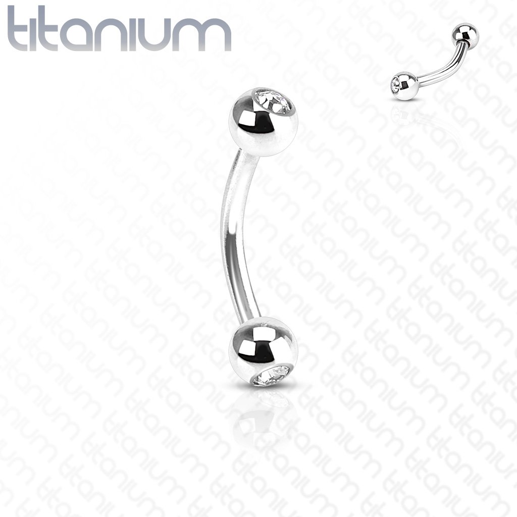 Titanium Curved Barbell with Clear CZ Gem Balls - Image 2