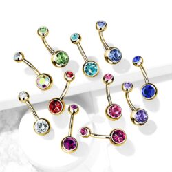 Gold ToneBelly Bar with CZ Gem Balls