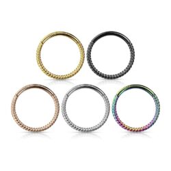 Hinged Nose Ring with Braided Steel Pattern