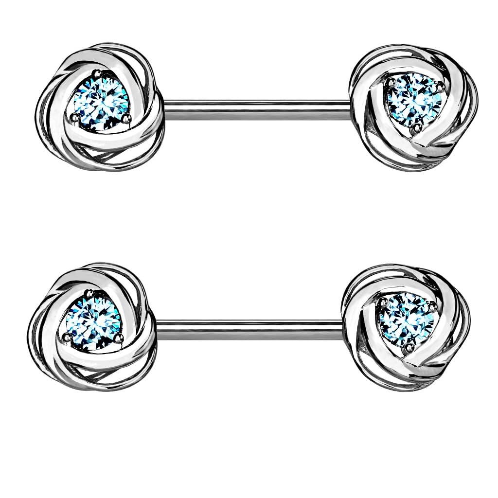 Nipple Bar with Steel Rose Blossom Ends and a Centred CZ Gem - Image 10