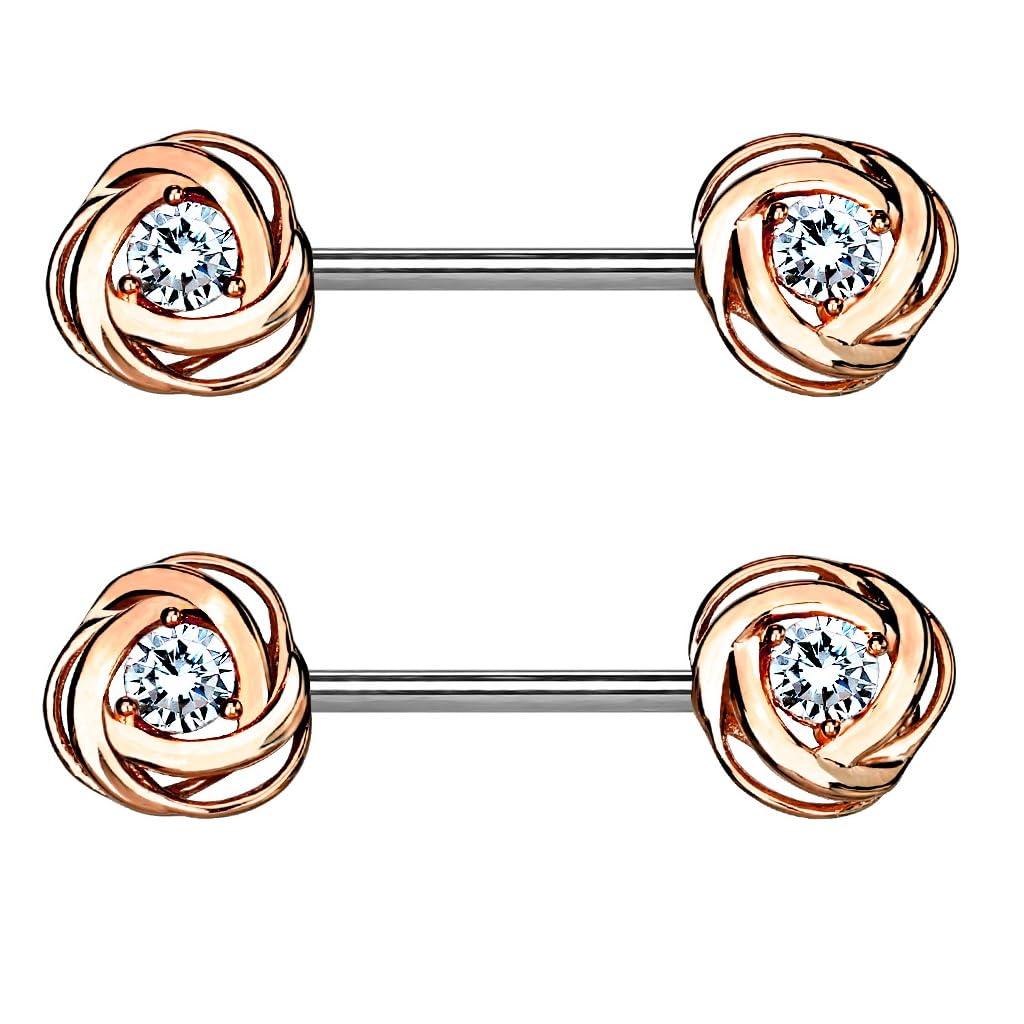 Nipple Bar with Steel Rose Blossom Ends and a Centred CZ Gem - Image 11