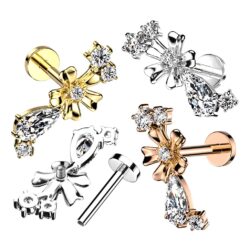 Labret with Clear CZ Centre Flower With CZ Vine