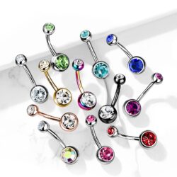 Titanium Belly Bar with CZ Gem Balls