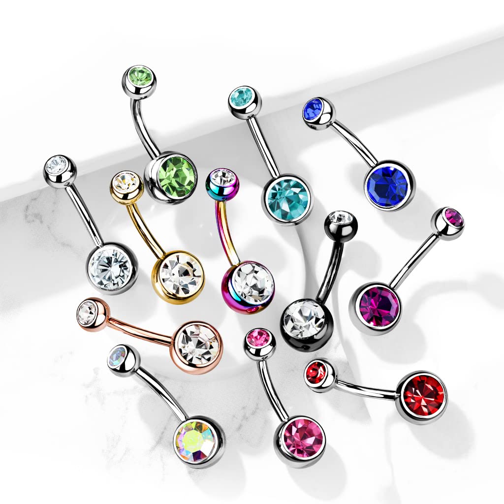 Titanium Belly Bar with CZ Gem Balls