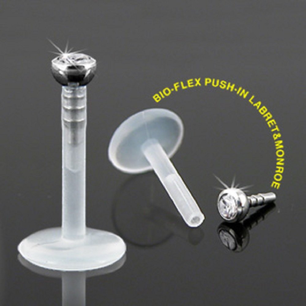 1.2mm Bio-Flex Labret with Threadless Clear Gem Top - Image 2