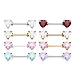 Nipple Bar with 2 Front Facing Heart Shaped CZ Gems