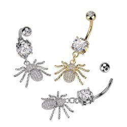 Belly Bar with a Clear CZ Jewelled Spider Dangle