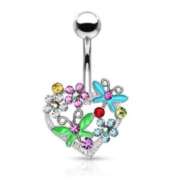 Heart Belly Bar with Crystal Butterfly's and Flowers