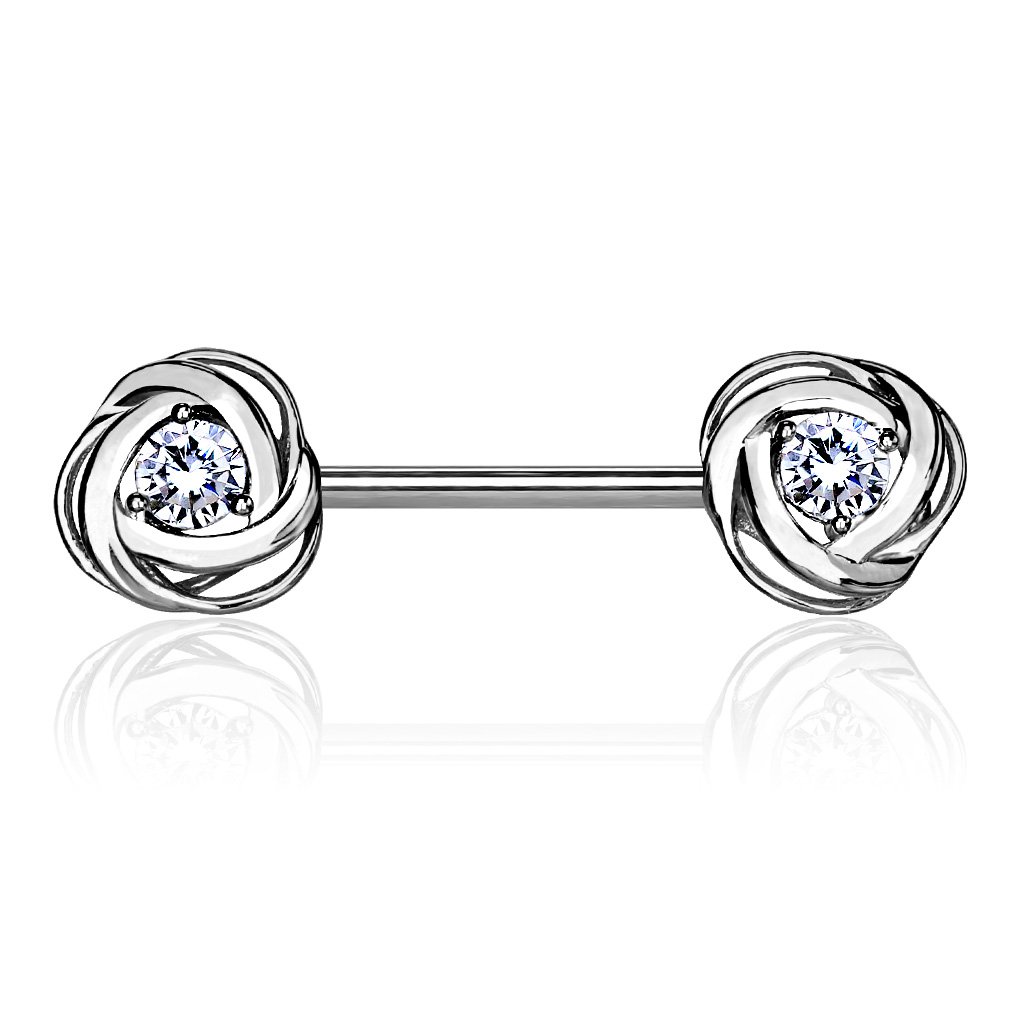 Nipple Bar with Steel Rose Blossom Ends and a Centred CZ Gem - Image 4