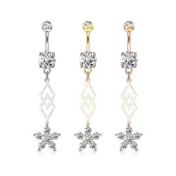 Belly Bar a Clear CZ Flower Dangle