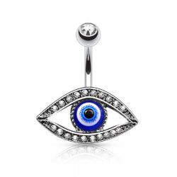 Belly Bar with an Eye Surrounded by Clear Crystals