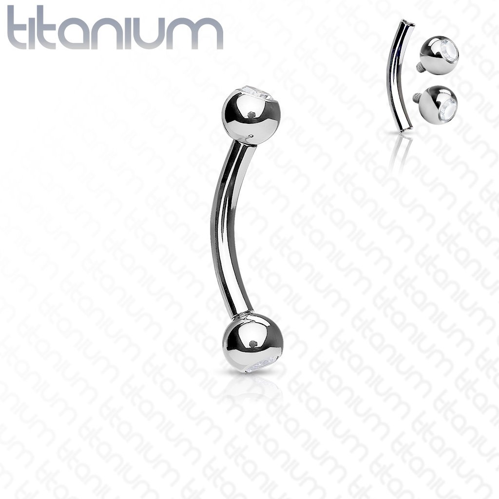 Titanium Curved Barbell with Clear CZ Balls - Image 2