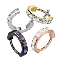 Nose Ring with Wide Outward Facing Square CZ Gems