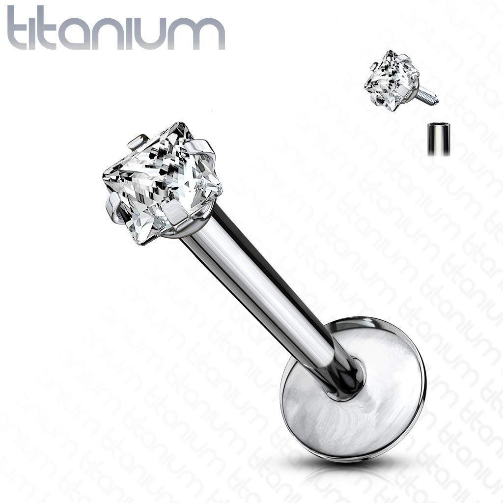 Titanium Labret with a Clear Square CZ Gem - Image 2