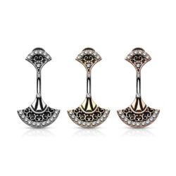 Belly Bar with Clear Crystal Tribal Fan