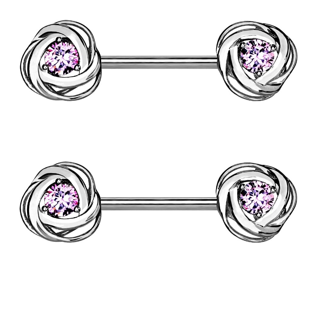 Nipple Bar with Steel Rose Blossom Ends and a Centred CZ Gem - Image 8