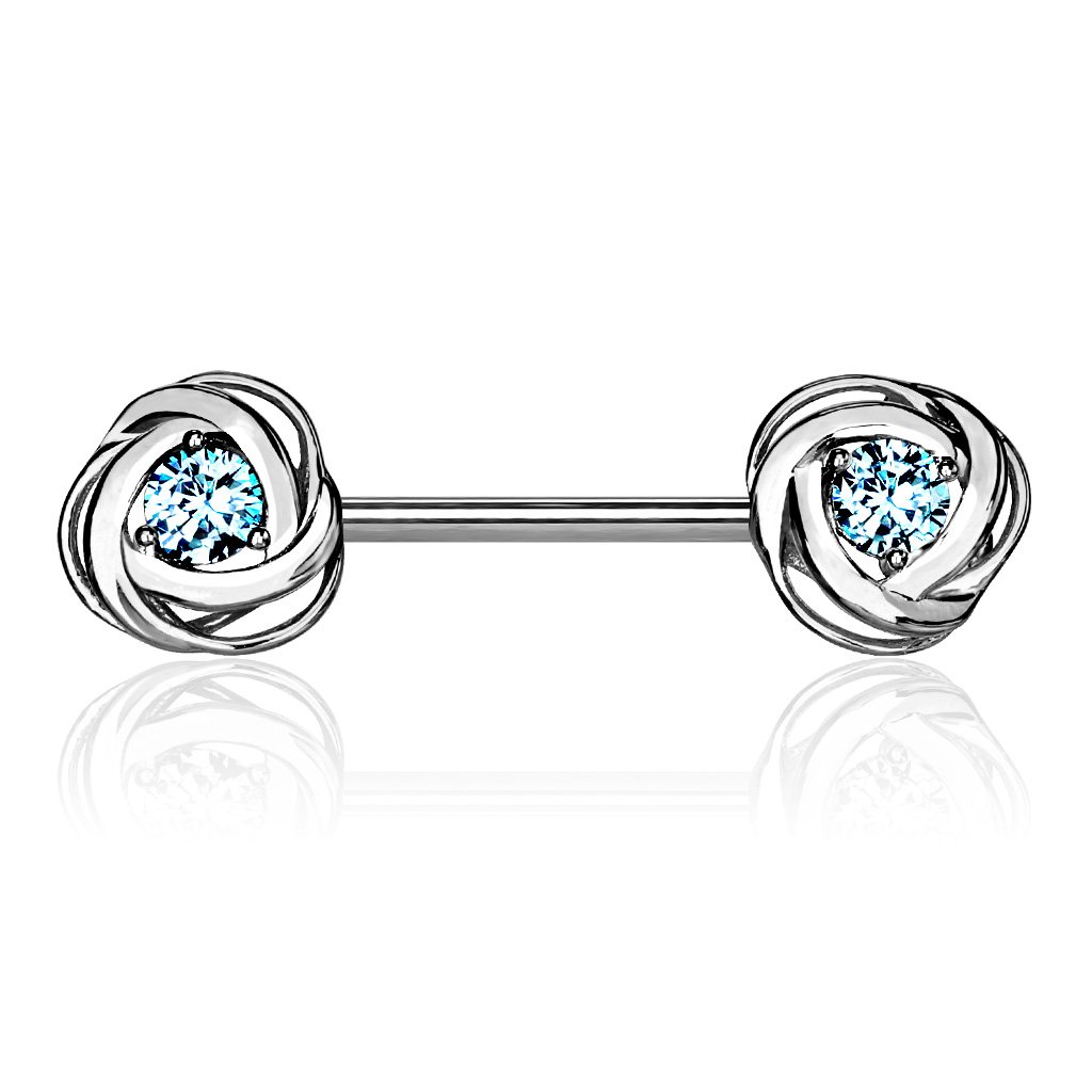 Nipple Bar with Steel Rose Blossom Ends and a Centred CZ Gem - Image 5