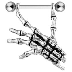 Nipple Barbell with Skeletal Hand Dangle