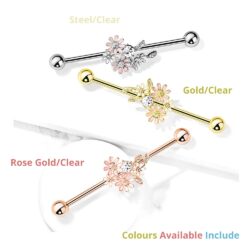 CZ and Enamel Flower Bouquet Industrial Barbell