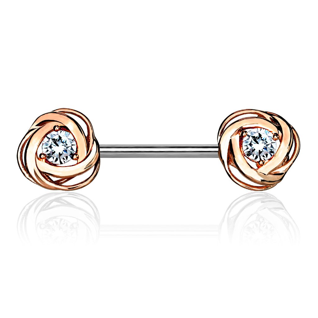 Nipple Bar with Steel Rose Blossom Ends and a Centred CZ Gem - Image 6