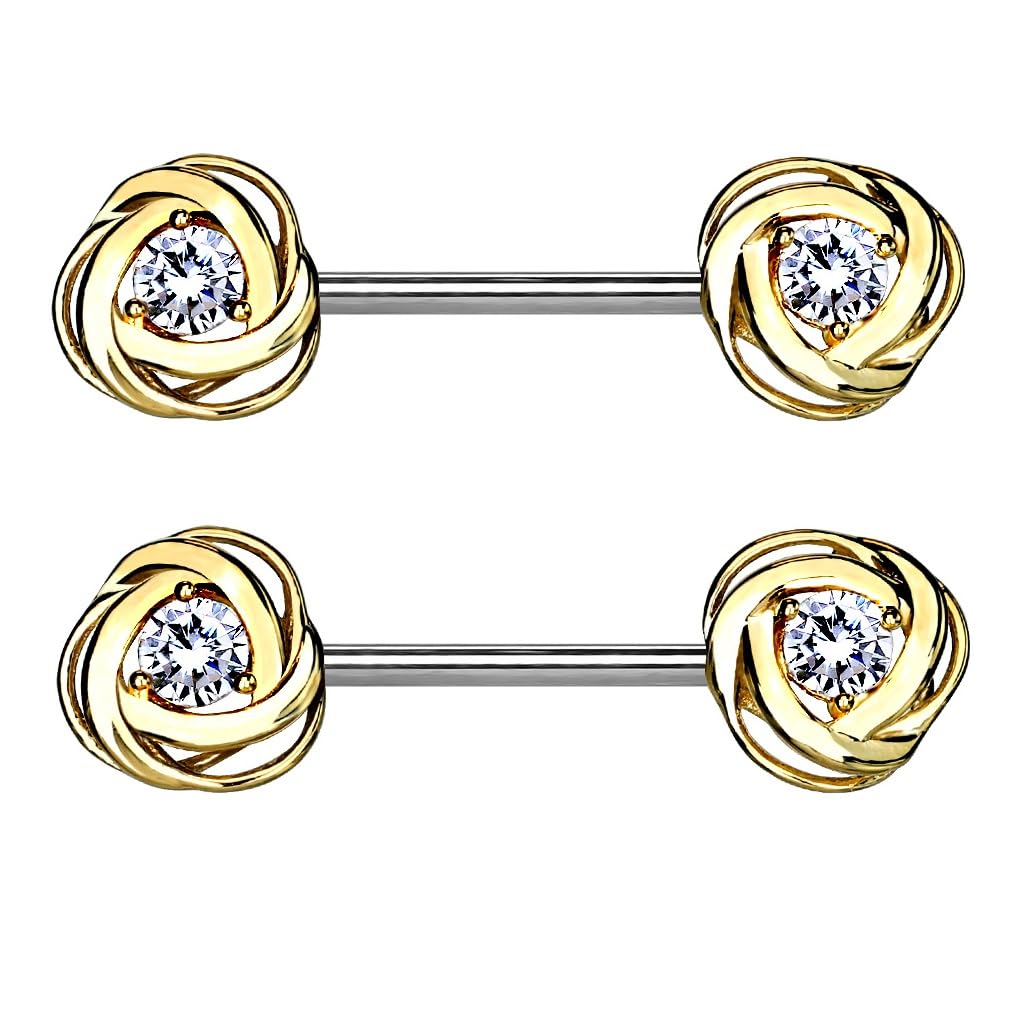 Nipple Bar with Steel Rose Blossom Ends and a Centred CZ Gem - Image 7