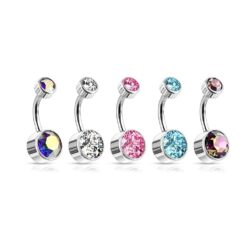 Titanium Belly Bar with a Round Crystal