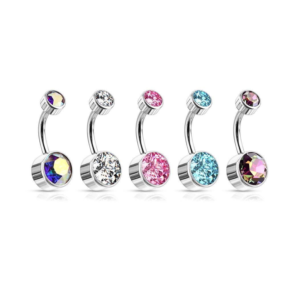 Titanium Belly Bar with a Round Crystal