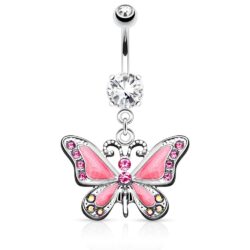 Belly Bar with a CZ Jewelled Butterfly Dangle