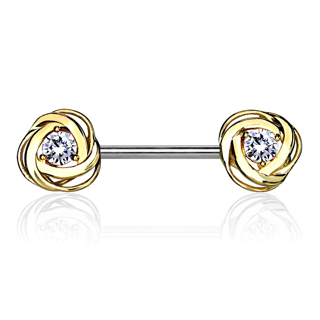 Nipple Bar with Steel Rose Blossom Ends and a Centred CZ Gem - Image 2