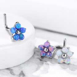 0.8mm L Bend Nose Stud Flower with 5 Synthetic Opal Petals