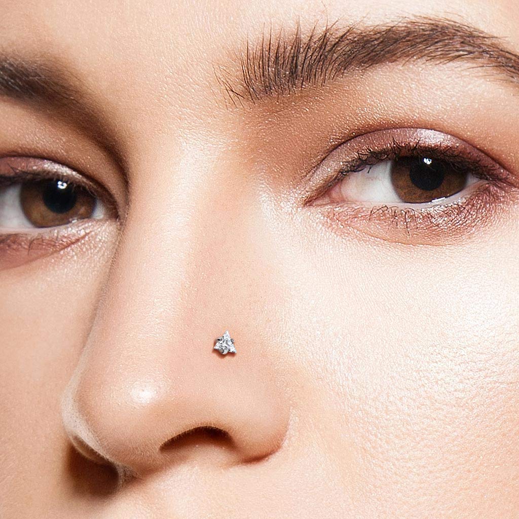 Titanium L Bend Nose Stud with 3mm Clear CZ Triangle - Image 3