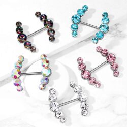 Nipple Barbell with 5 CZ Crystal Curved Ends