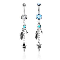 Belly Bar with a Tribal Feather and Arrow Dangle