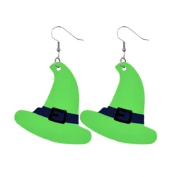 Green Witch Hat Dangle Earrings