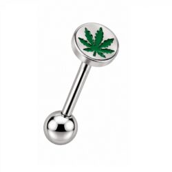 Tongue Barbell with a Green Leaf