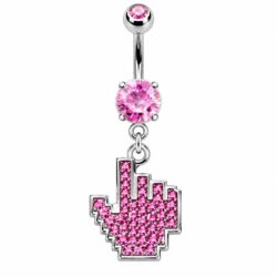 Pink Hand Dangle Belly Bar