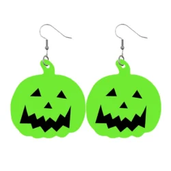 Green Skeleton Pumpkin Dangle Earrings