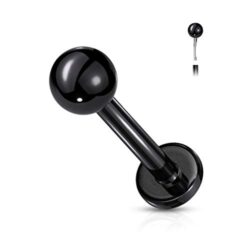 6mm Black Threadless Labret with Push in Top Ball