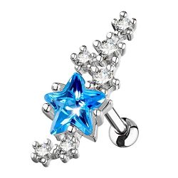 PiercedOff 316L Surgical Steel Center Stage Star Cartilage Tragus Barbell Stud (Aqua)