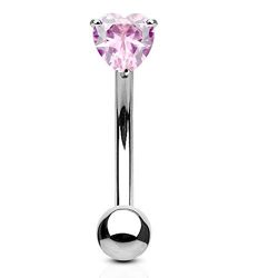 PiercedOff 316L Surgical Steel Curved Barbell with 3mm Heart CZ