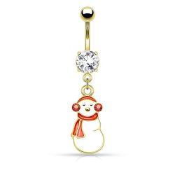 PiercedOff 316L Surgical Steel Enamel Christmas Snowman with a Red Scarf Navel Ring Belly Bar