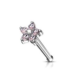 PiercedOff 316L Surgical Steel Five CZ Flower Top Nose Stud Rings