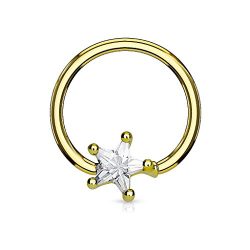 PiercedOff 316L Surgical Steel IP Gold BCR Captive Ring with Clear Star CZ 14G (1.6mm x 12mm)