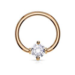 PiercedOff 316L Surgical Steel IP Rose Gold BCR Captive Ring with Round Clear Prong Set CZ 16G (1.2mm x 10mm)