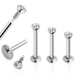 8mm Labrets with Clear gem - Pair