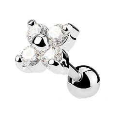 PiercedOff Clear Crystal Flower Quad Tragus Cartilage Piercing Stud