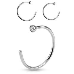 PiercedOff Clear Gem Top Surgical Steel Nose Hoop Ring 20GA (0.8mm x 8mm x 2mm)
