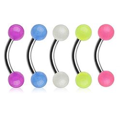 PiercedOff Multipack of 5 Eyebrow curves with micro Glow in the dark balls