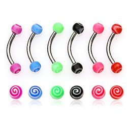 PiercedOff Multipack of 6 Eyebrow Curves with Tornado pattern acrylic balls